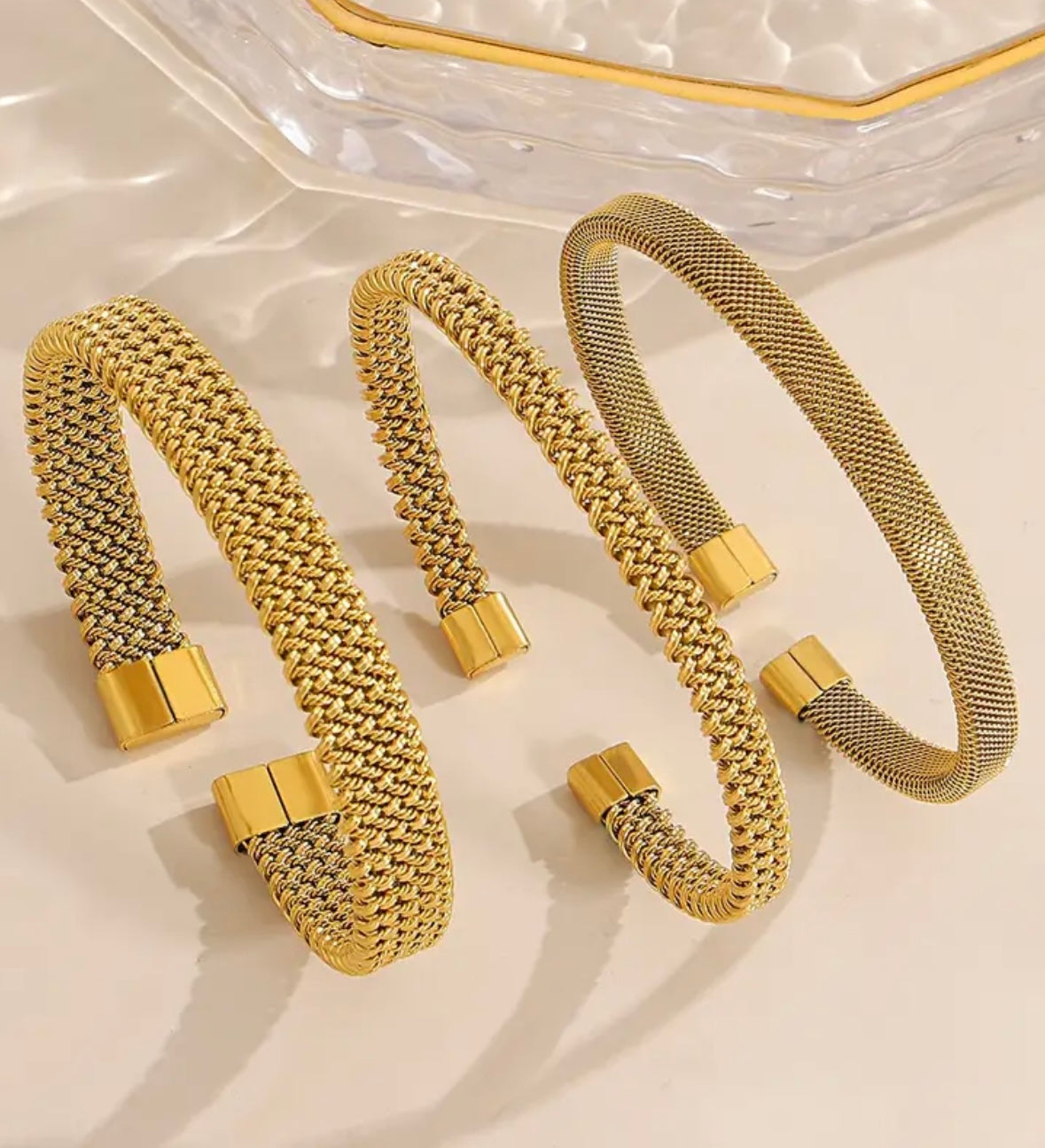 Set of 3 Mesh Cuffs Bracelet - Gold