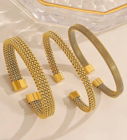 Set of 3 Mesh Cuffs Bracelet - Gold