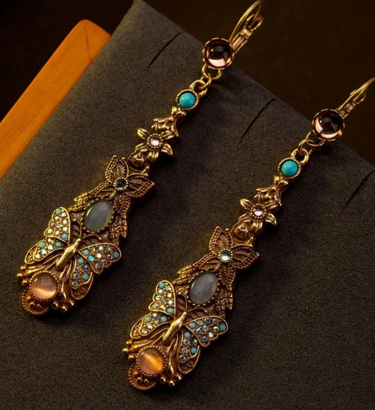Vintage Butterfly dangle Earrings - Bronze