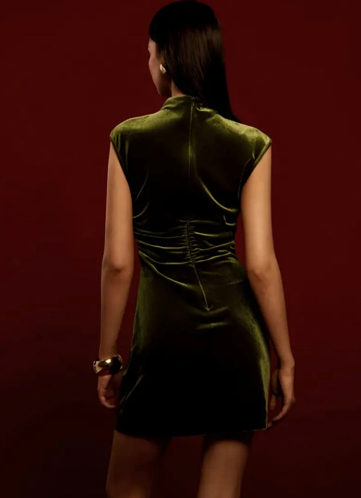 Mini Velvet Halter Neck Dress - Olive - M to XL