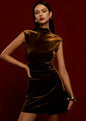 Mini Velvet Halter Neck Dress - Copper - M - XL