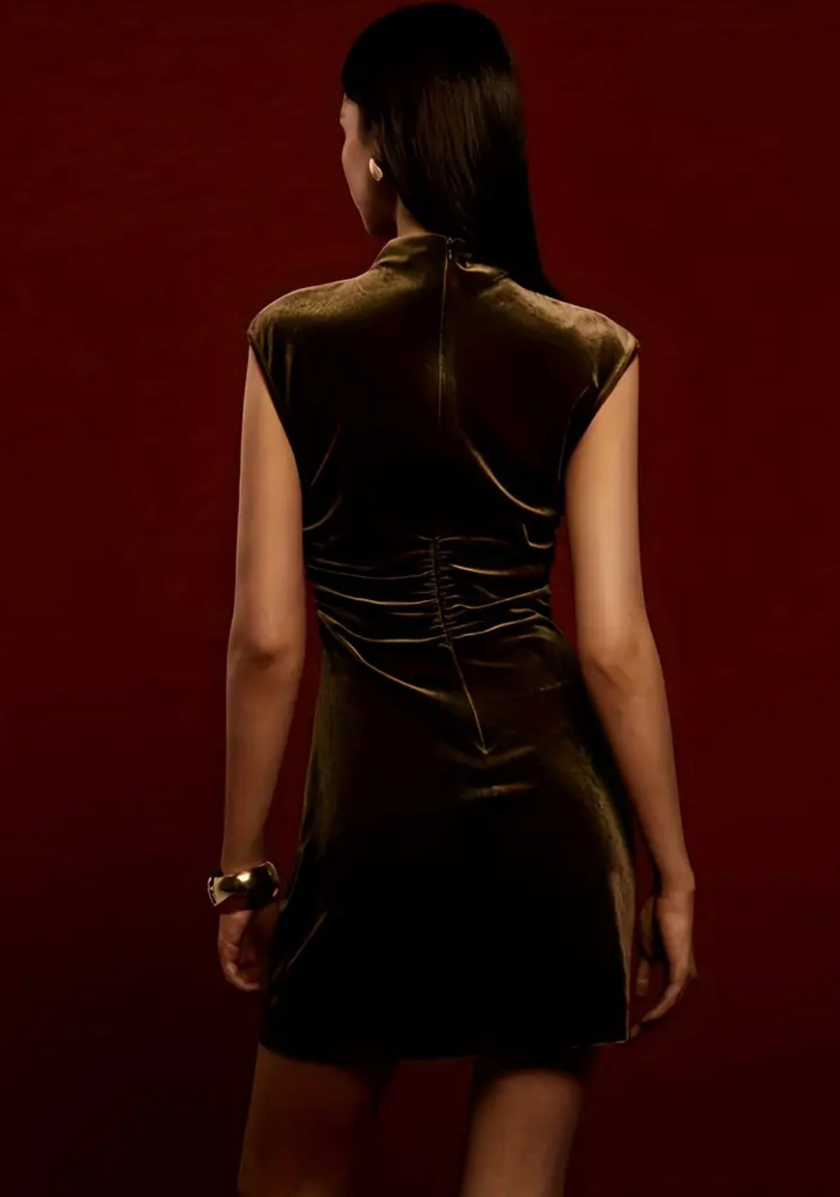 Mini Velvet Halter Neck Dress - Copper - M - XL