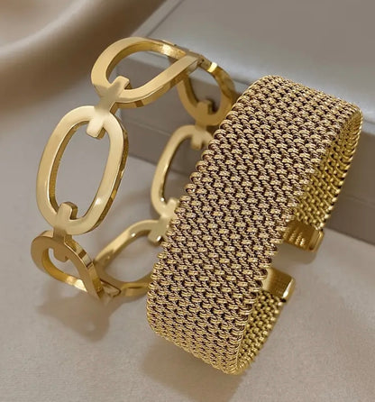 Elegant Minimalist 2pcs Bracelet Set - Gold