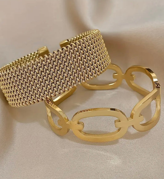 Elegant Minimalist 2pcs Bracelet Set - Gold
