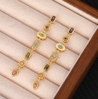 Cascading Multicolor Dangle Earrings - Gold