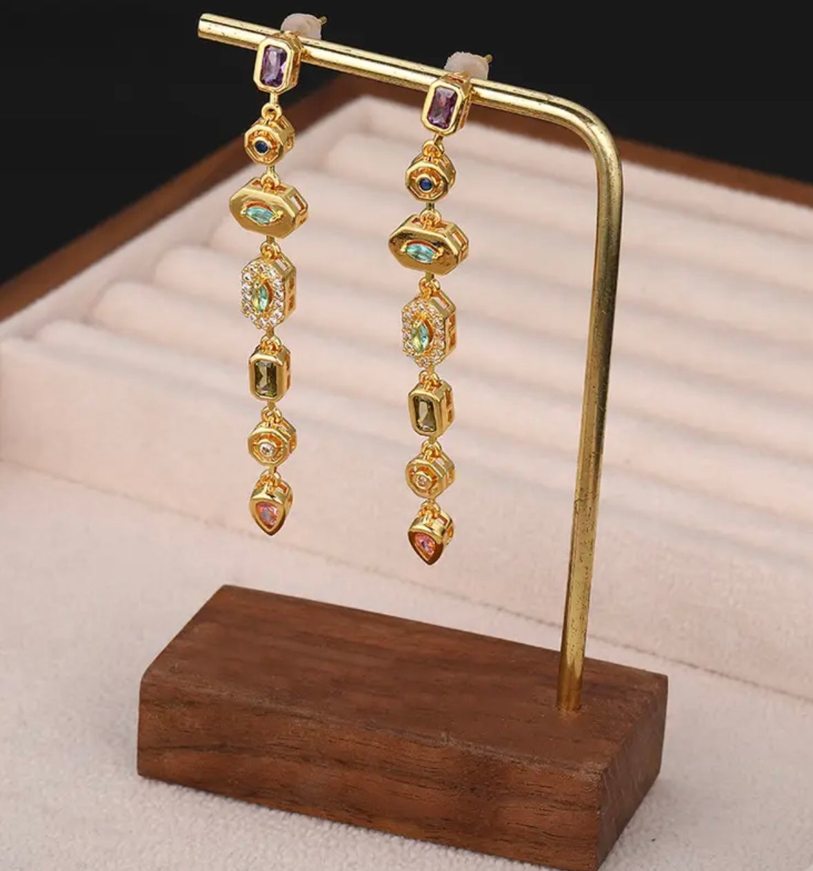 Cascading Multicolor Dangle Earrings - Gold