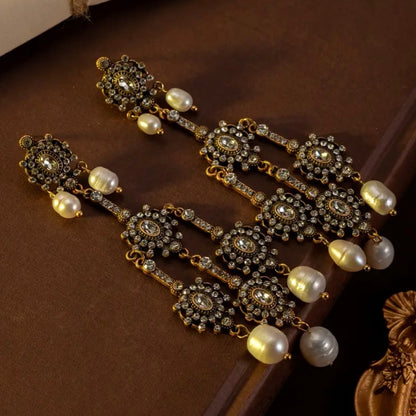 Vintage Extra Long Pearl tassel Earrings - Bonze