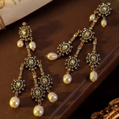 Vintage Extra Long Pearl tassel Earrings - Bonze