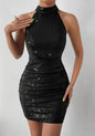 Mini Halter Neck Sequin Dress - Black - S to XL