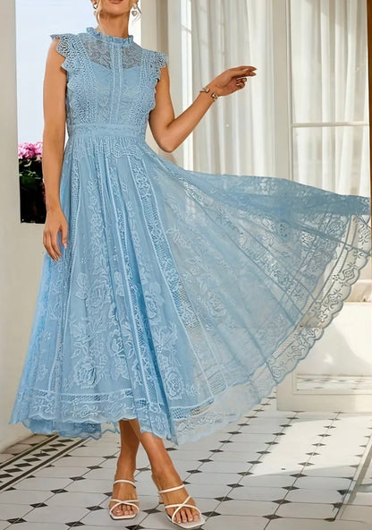 Midi Flared Lace Dress Dress - Blue - L & XL