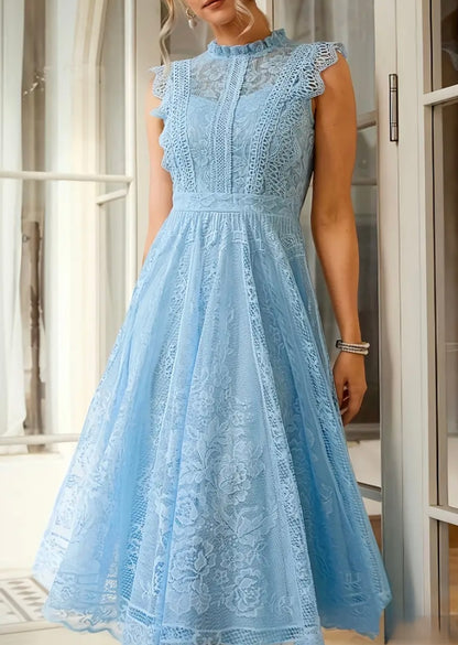 Midi Flared Lace Dress Dress - Blue - L & XL