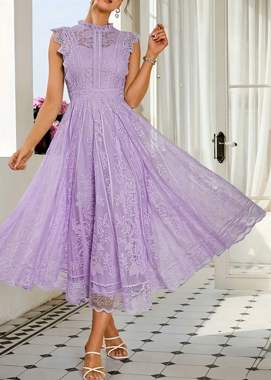 Midi Flared Lace Dress Dress - Purple - S & M