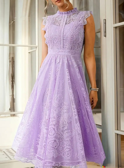 Midi Flared Lace Dress Dress - Purple - S & M