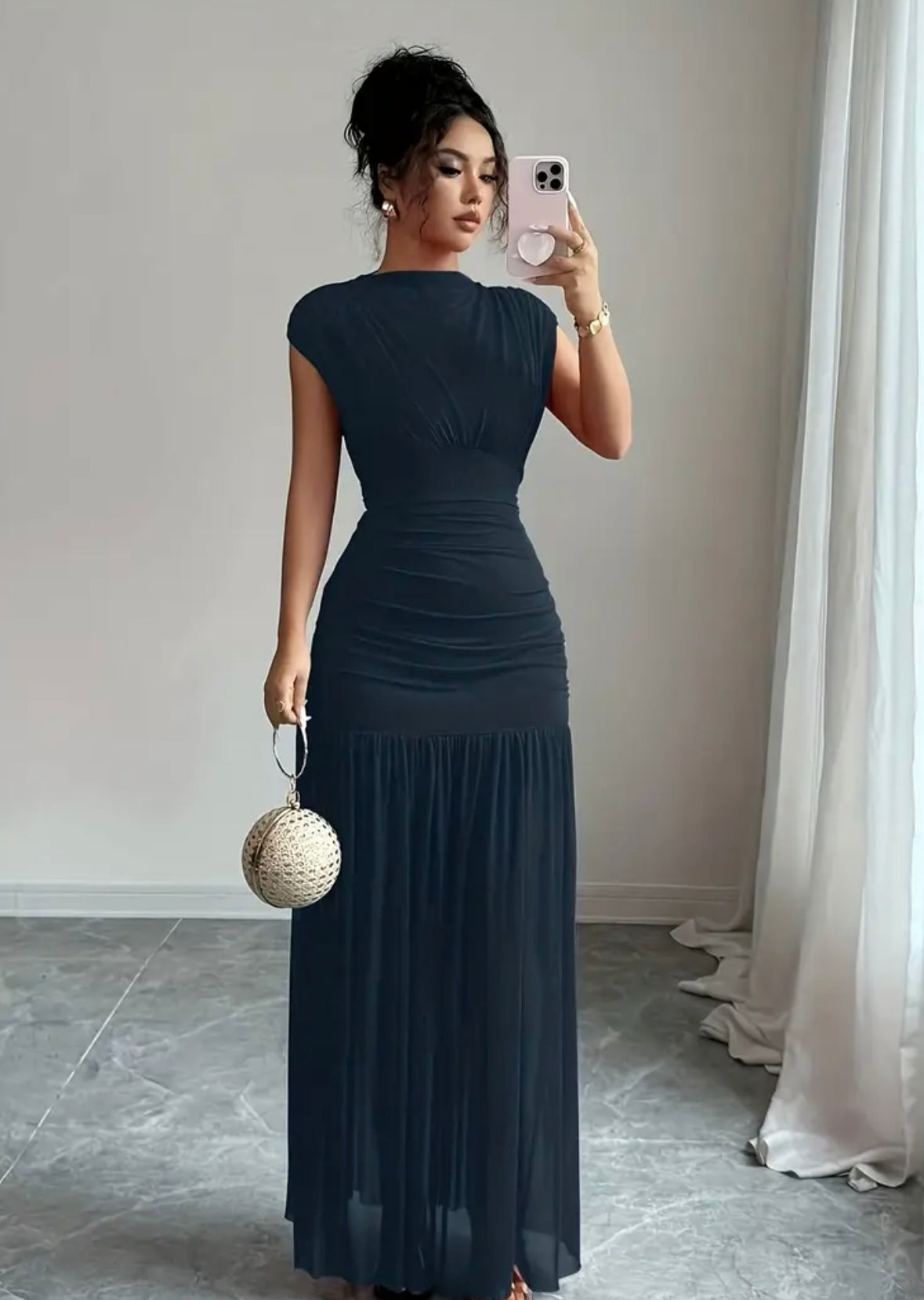 Elegant Boat Neck Dress - Navy - size XL Only