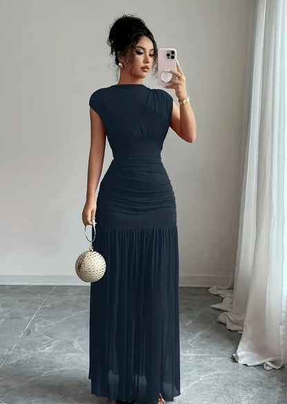 Elegant Boat Neck Dress - Navy - size XL Only