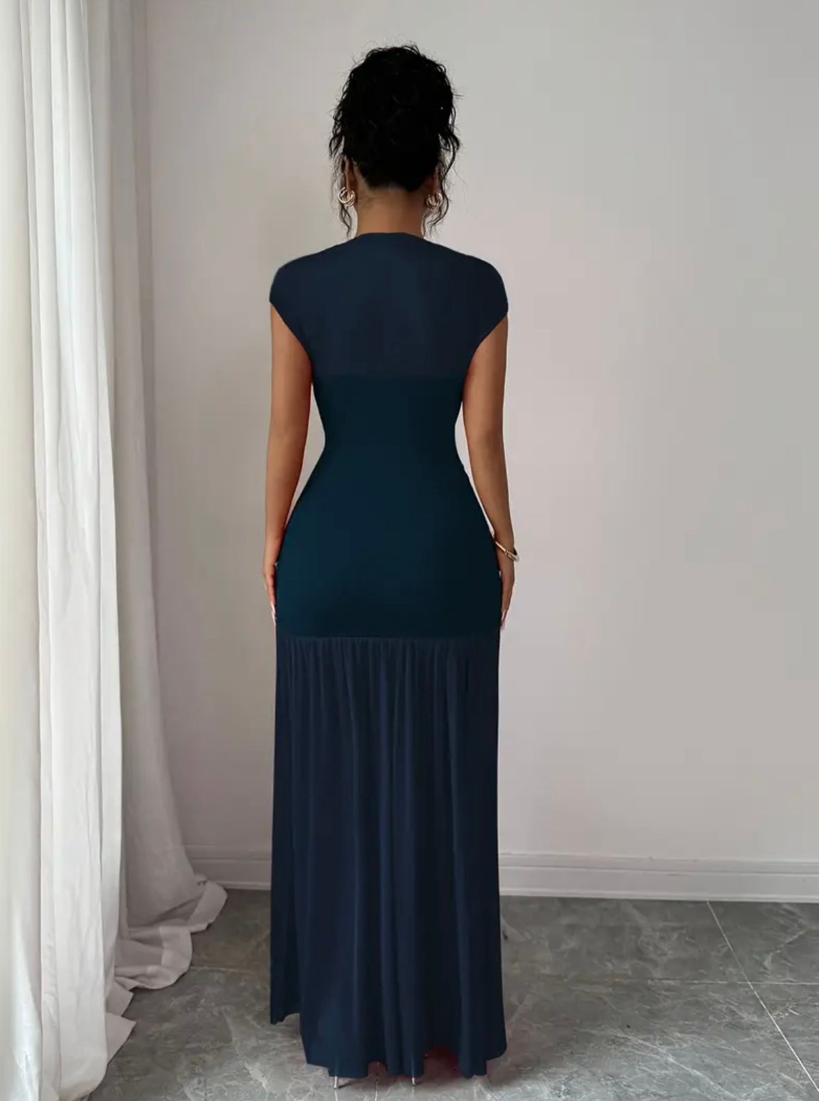 Elegant Boat Neck Dress - Navy - size XL Only