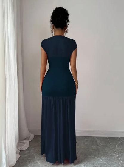 Elegant Boat Neck Dress - Navy - size XL Only