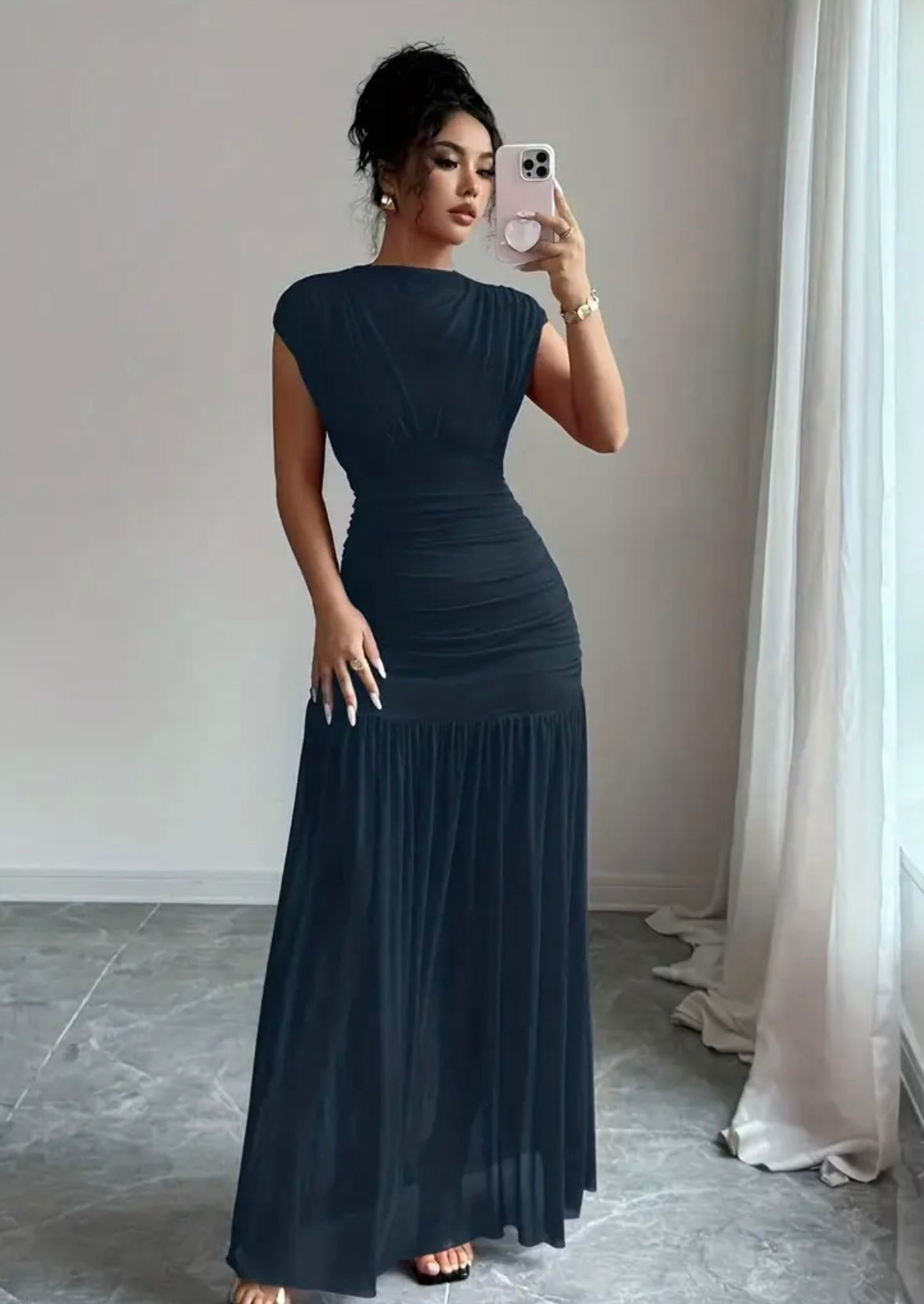 Elegant Boat Neck Dress - Navy - size XL Only