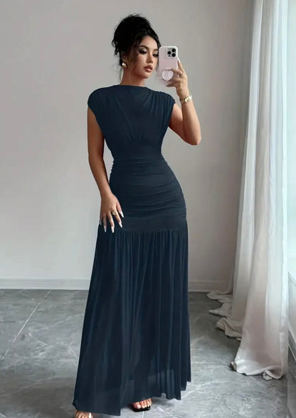 Elegant Boat Neck Dress - Navy - size XL Only