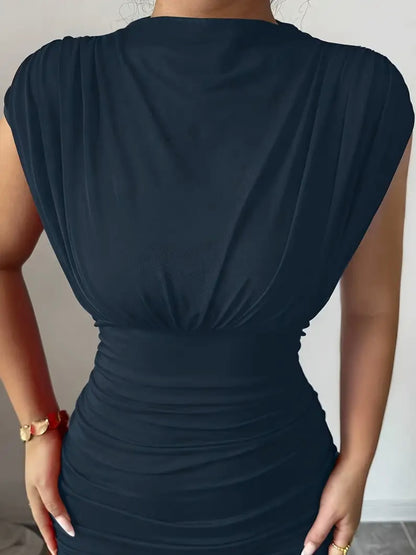 Elegant Boat Neck Dress - Navy - size XL Only