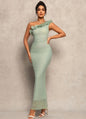 Elegant One-Shoulder Ruffles Dress - Pistachio - size M & L
