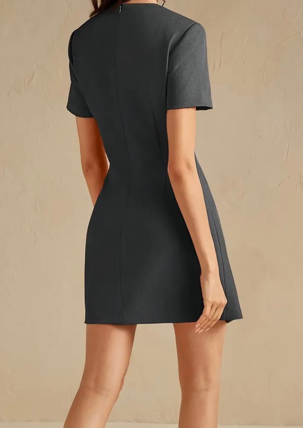 Chic Mini Floral Applique Dress - Charcoal - size M