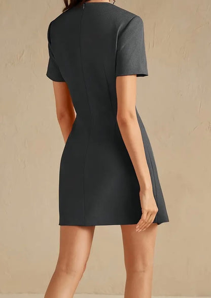 Chic Mini Floral Applique Dress - Charcoal - size M