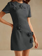 Chic Mini Floral Applique Dress - Charcoal - size M