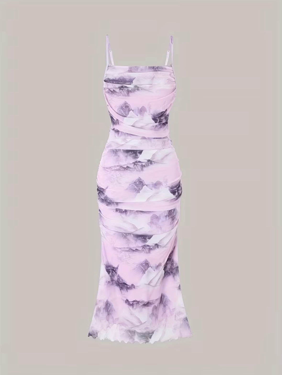 Mountain Print Mesh Dress - Purple