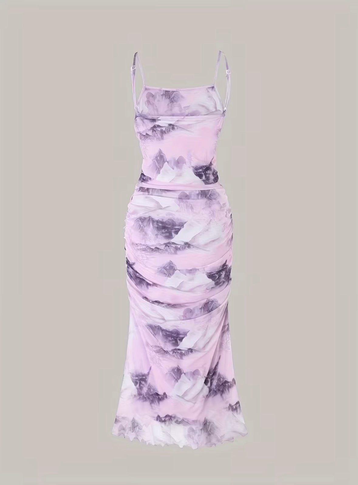 Mountain Print Mesh Dress - Purple