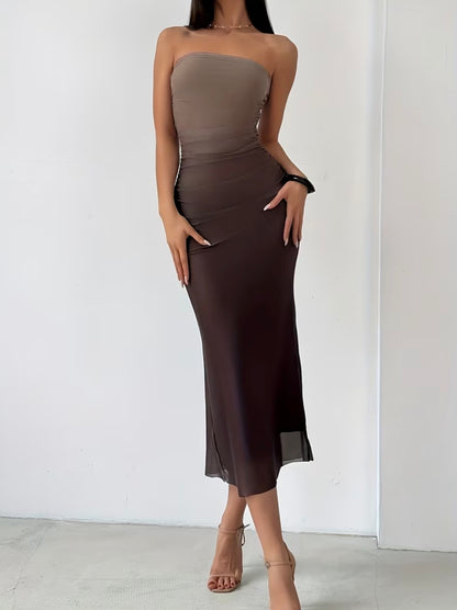 Gradient Bodycon Mesh Dress - Coffee