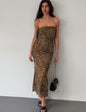 Leopard Bodycon Mesh Dress - Brown