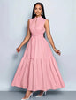 Sleevless Long Flared Dress - Pink
