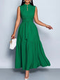 Sleevless Long Flared Dress - Green
