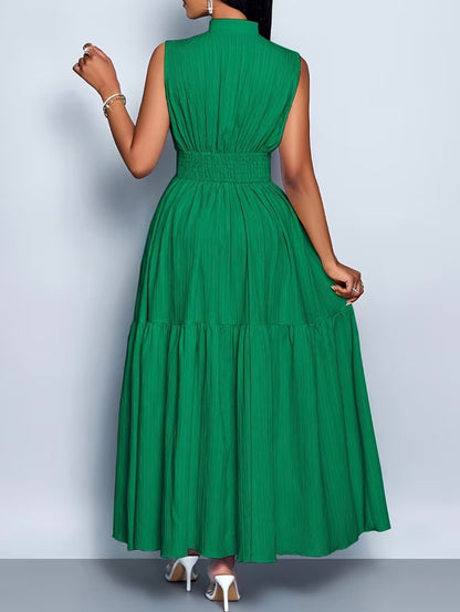 Sleevless Long Flared Dress - Green