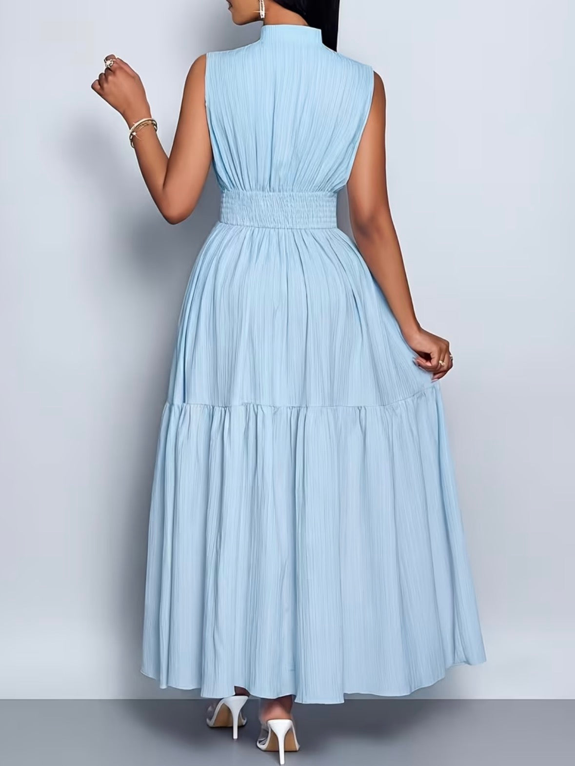 Sleevless Long Flared Dress - Blue