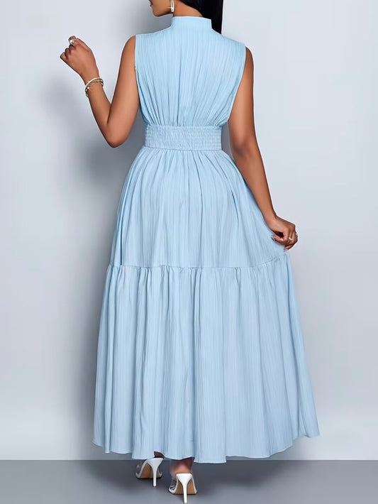 Sleevless Long Flared Dress - Blue
