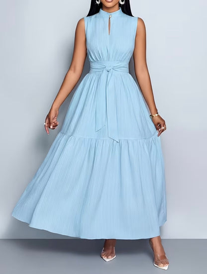 Sleevless Long Flared Dress - Blue