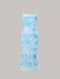 Floral Print Mesh Dress - Blue