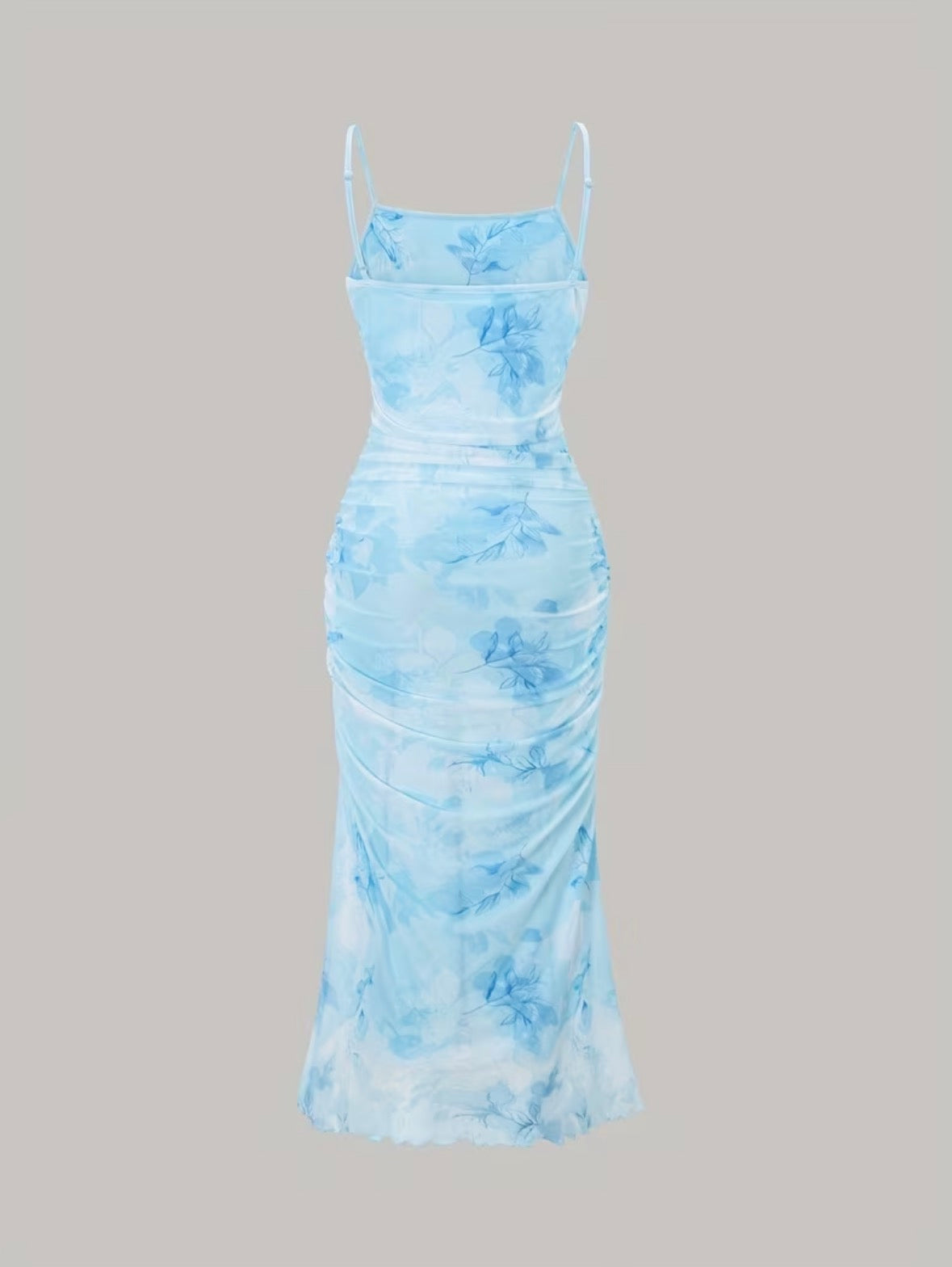 Floral Print Mesh Dress - Blue