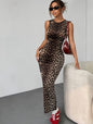 Sleeveless Leopard Print Bodycon Dress - Dark Brown