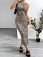 Sleeveless Leopard Print Bodycon Dress - Brown