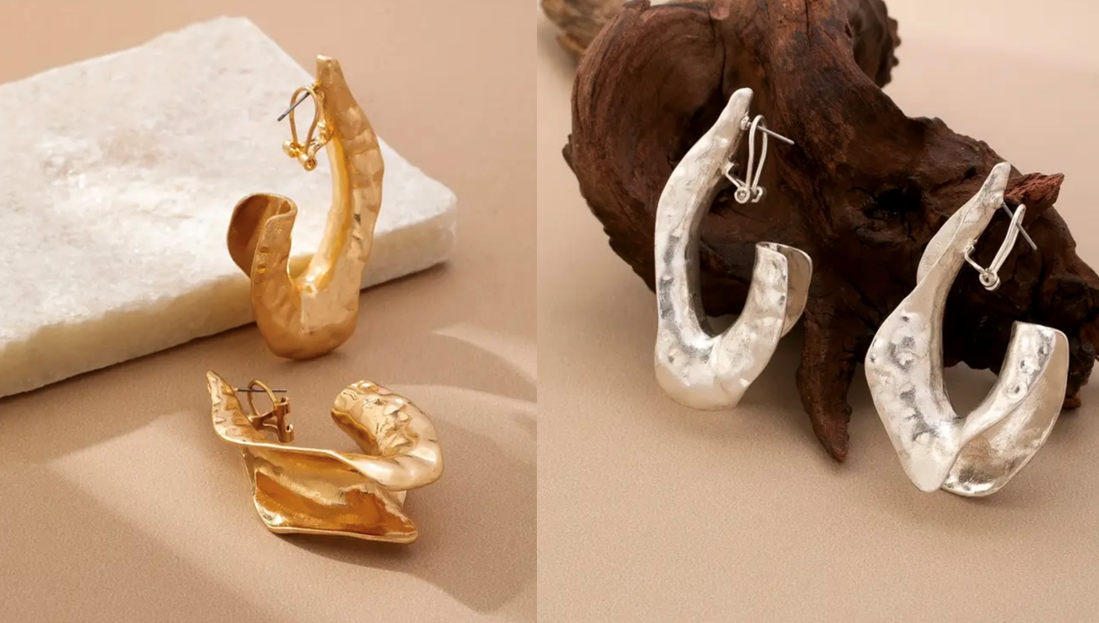 Geometry Tear Drop Earrings - Silver & Gold