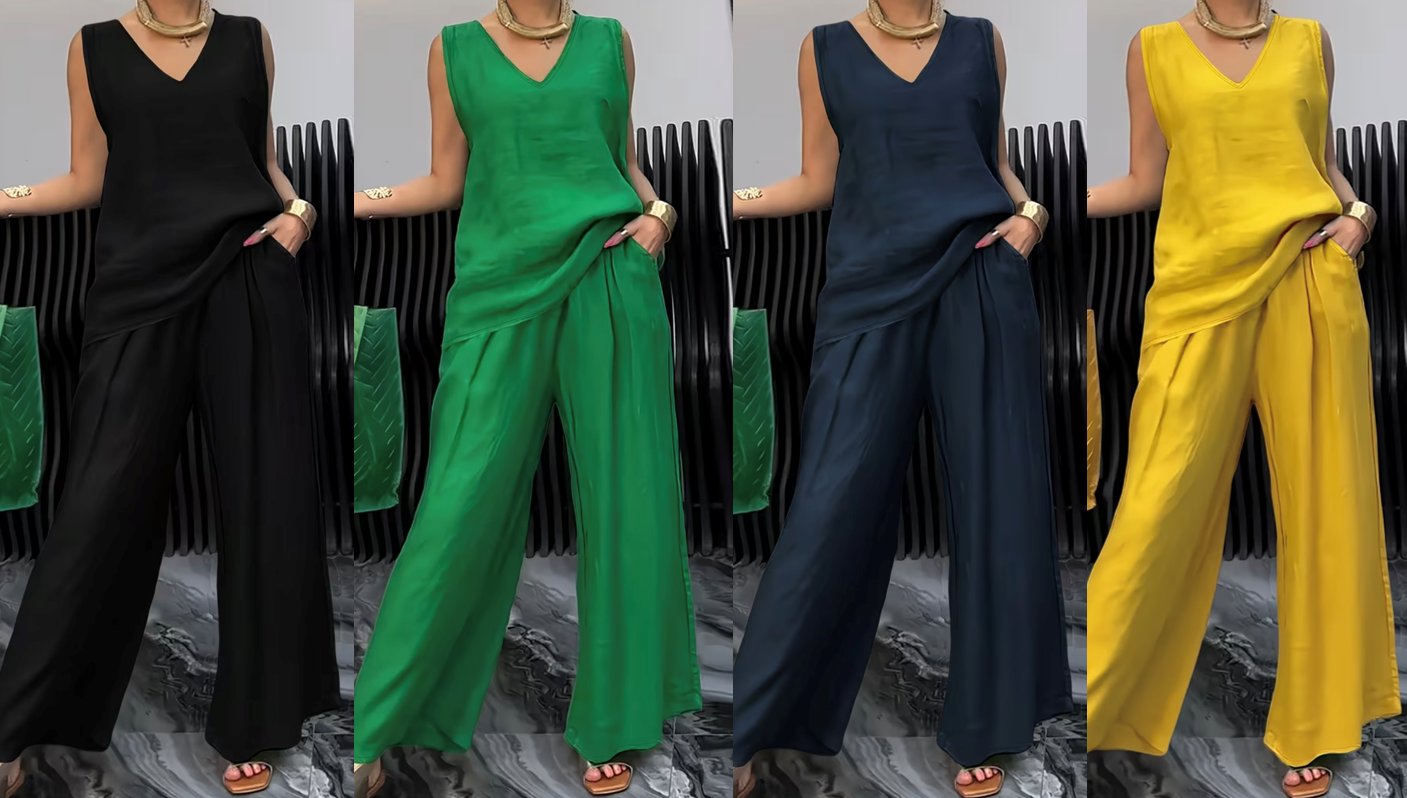 Sleeveless Loose wear Cord Set - 4 colors
