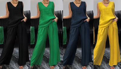 Sleeveless Loose wear Cord Set - 4 colors