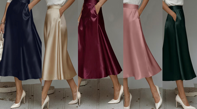 Midi Flared Satin Skirt with pockets - 5 colors